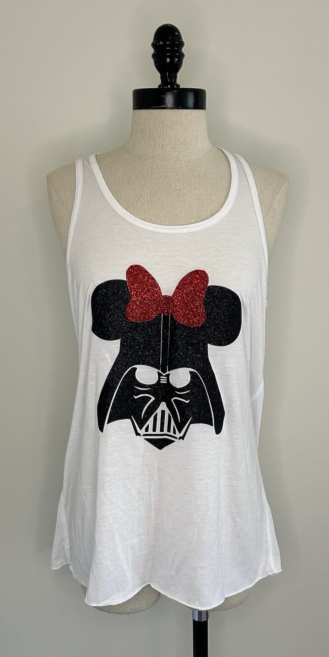 DARTH VADER MINNIE MOUSE White Racerback Tee Shirt Polyester Graphic Womens L